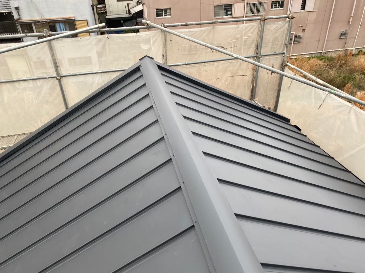 ガルバリウム鋼板で立平葺き